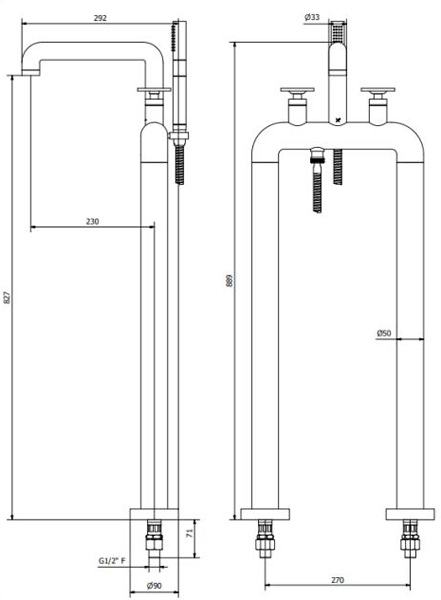 Technical image of Crosswater UNION Free Standing BSM Tap With Wheel Handles (B Black).