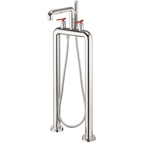 Larger image of Crosswater UNION Free Standing BSM Tap With Red Lever Handles (Chrome).