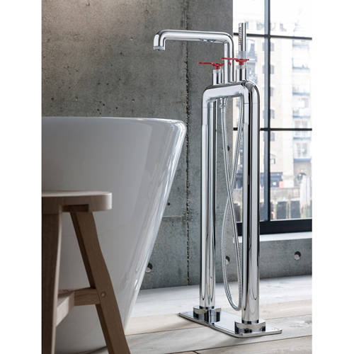 Example image of Crosswater UNION Free Standing BSM Tap With Red Lever Handles (Chrome).