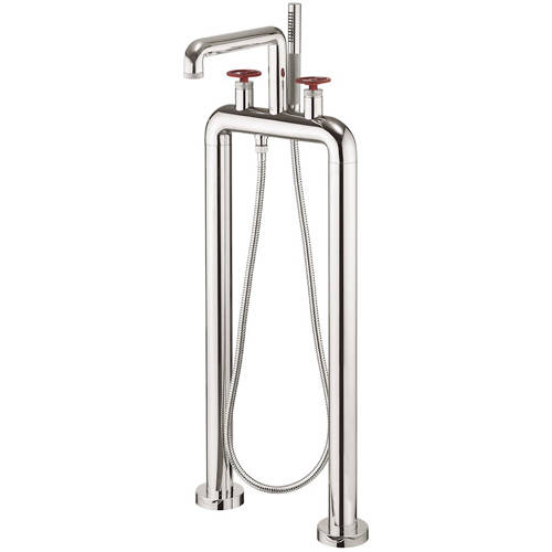 Larger image of Crosswater UNION Free Standing BSM Tap With Red Wheel Handles (Chrome).