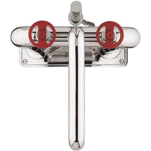 Example image of Crosswater UNION Free Standing BSM Tap With Red Wheel Handles (Chrome).
