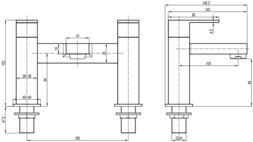 Technical image of Crosswater Verge Bath Filler Tap (Chrome).