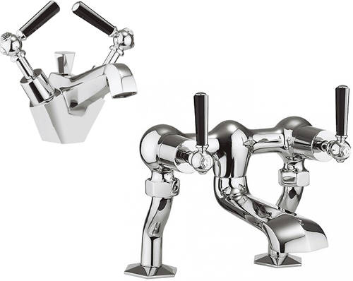 Larger image of Crosswater Waldorf Basin Mixer & Bath Filler Tap Pack (Black Lever Handles).