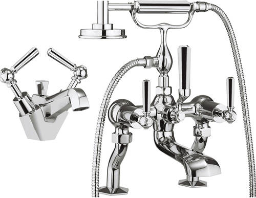 Larger image of Crosswater Waldorf Basin & Bath Shower Mixer Tap Pack (Chrome Handles).