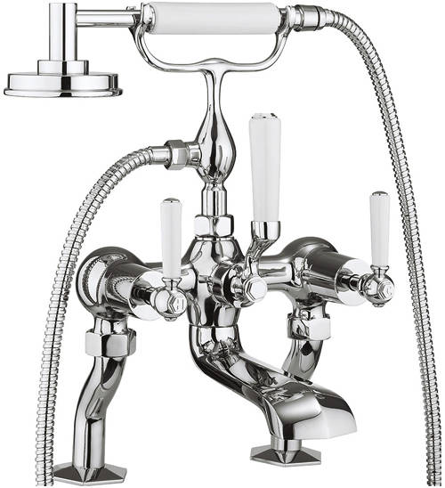 Example image of Crosswater Waldorf Basin & Bath Shower Mixer Tap Pack (White Handles).