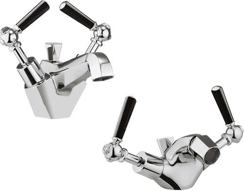 Larger image of Crosswater Waldorf Basin & Bidet Mixer Tap Pack (Black Lever Handles).