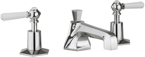 Example image of Crosswater Waldorf 3 Hole Basin Mixer & Bath Filler Taps (White Handles).