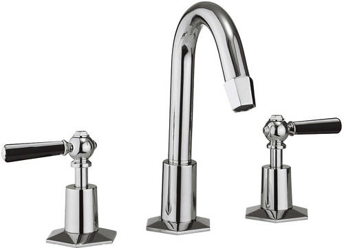 Example image of Crosswater Waldorf 3 Hole Basin Mixer & Bath Filler Tap (Black Handles).