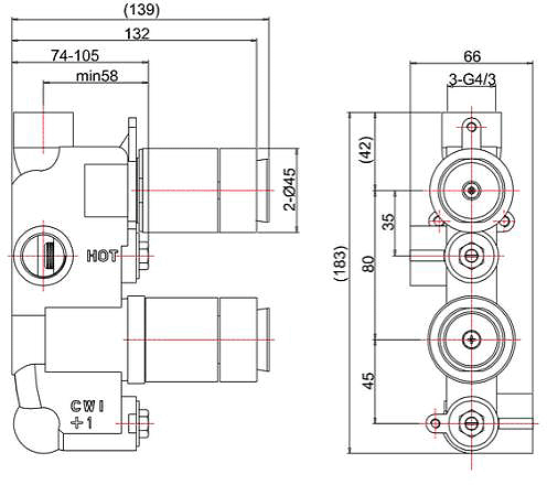 Technical image of Crosswater Waldorf Thermostatic Shower Valve (1 Outlet, Crosshead).