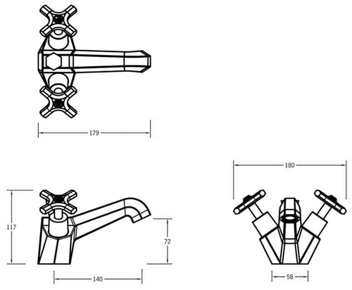 Technical image of Crosswater Waldorf Basin & Bidet Mixer Tap Pack With Wastes.