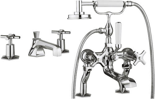 Larger image of Crosswater Waldorf 3 Hole Basin & Bath Shower Mixer Tap Pack With Kit.