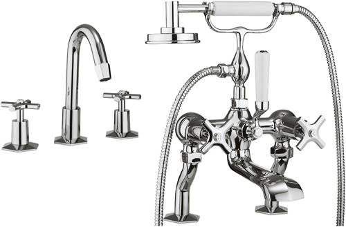 Larger image of Crosswater Waldorf 3 Hole Basin & Bath Shower Mixer Tap Pack (Chrome).