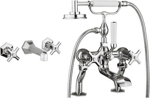 Larger image of Crosswater Waldorf Wall Mounted Basin & Bath Shower Mixer Tap Pack.