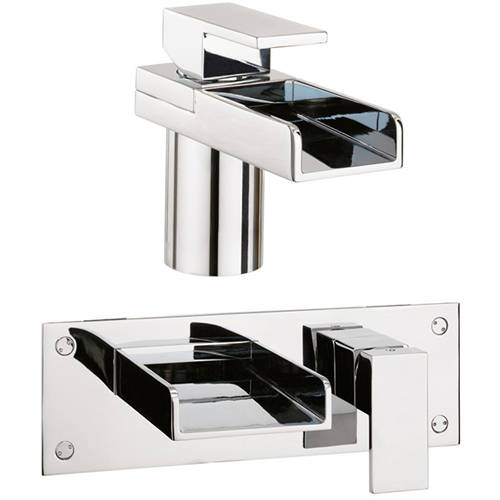 Larger image of Crosswater Water Square Basin & Wall Mounted Bath Filler Tap.