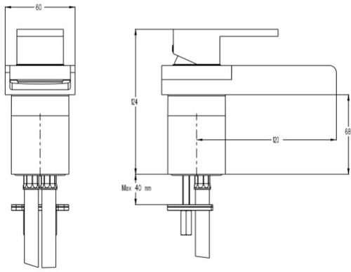 Technical image of Crosswater Water Square Basin & Wall Mounted Bath Filler Tap.