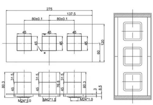 Technical image of Crosswater Water Square Thermostatic Shower Valve (3 Outlets, Chrome).