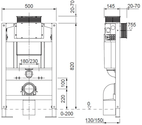 Technical image of Crosswater Parts Wall Hung Toilet Support Frame With Cistern (820mm High).