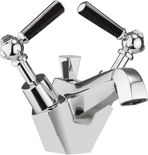 Larger image of Crosswater Waldorf Basin Mixer Tap With Black Lever Handles.
