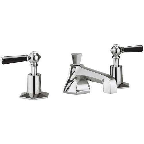 Larger image of Crosswater Waldorf 3 Hole Basin Tap With Black Lever Handles.