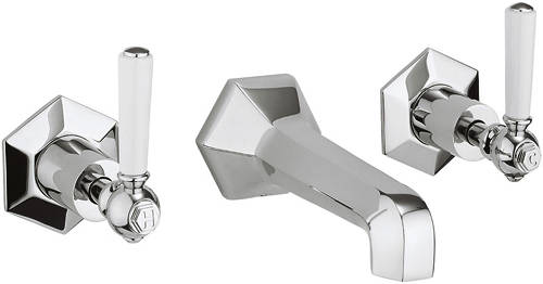 Larger image of Crosswater Waldorf Wall Mounted 3 Hole Basin Tap & White Lever Handles.