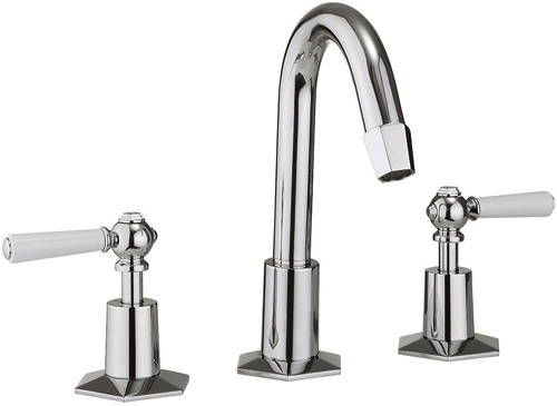 Larger image of Crosswater Waldorf 3 Hole Basin Tap, Tall Spout & White Lever Handles.