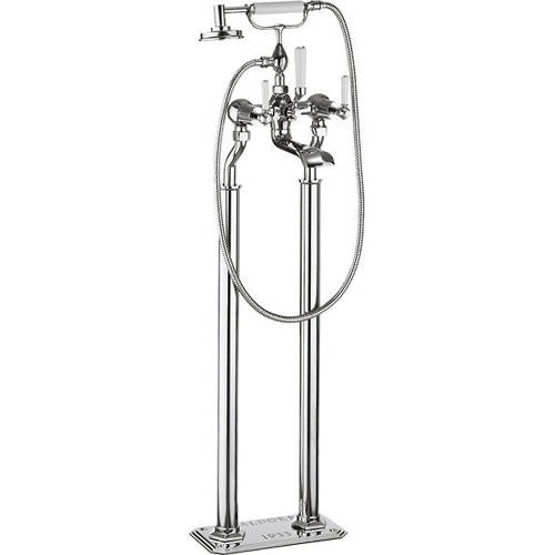 Larger image of Crosswater Waldorf Floorstanding BSM Tap With White Lever Handles.