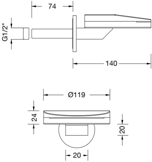 Technical image of Crosswater Water Circle Waterfall Bath Filler Spout (Chrome).