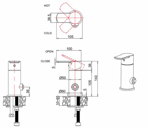 Technical image of Crosswater Wisp Manual Shower Valve With Diverter (Chrome).