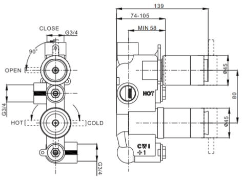 Technical image of Crosswater Wisp Shower Valve With 1 Outlet (Matt Black).