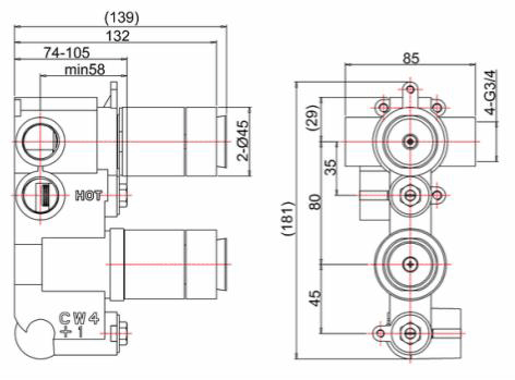 Technical image of Crosswater Wisp Shower Valve With 2 Outlets & Diverter (Matt Black).