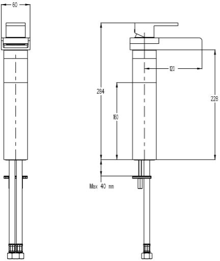 Technical image of Crosswater Water Square Tall Basin Mixer Tap (Chrome).