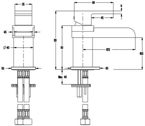 Technical image of Crosswater Water Square Mini Basin Mixer Tap (Chrome).