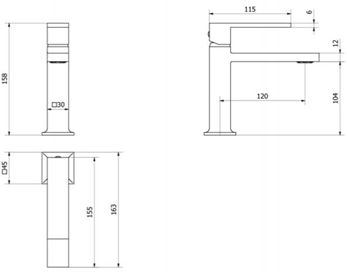 Technical image of Crosswater Zion Mini Basin Mixer Tap (Chrome).