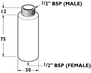 Technical image of Deva Spares 80mm Wall extensions for use with Deva bib taps (pair).