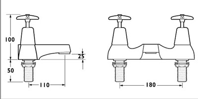 Technical image of Deva Cross Handle Bath Filler Tap.