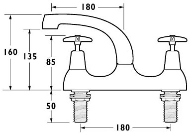 Technical image of Deva Cross Handle Sink Mixer Tap With Swivel Spout.