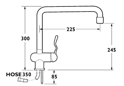 Technical image of Deva Soverato Monoblock Sink Mixer, Swivel Spout & Blue Handle.