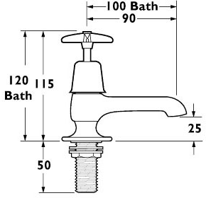 Technical image of Deva Cross Handle Long Spout Bath Taps (Pair).