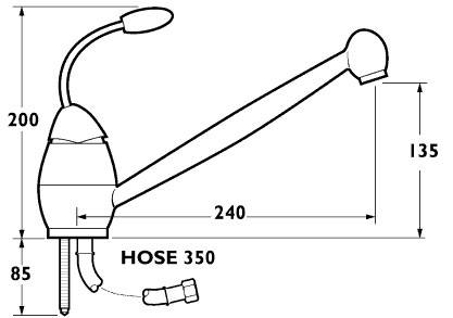 Technical image of Deva Futania Monoblock Sink Mixer with Chrome Handle.