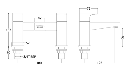 Technical image of Methven Amio Bath Filler Tap (Chrome).