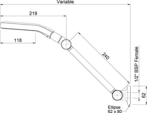 Technical image of Methven Aurajet Aio Hi-Rise Shower Head & Arm (Chrome).