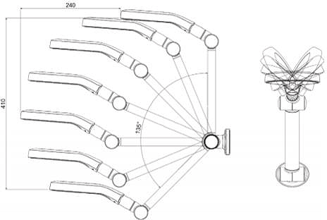 Technical image of Methven Aurajet Aio Hi-Rise Shower Head & Arm (Chrome).