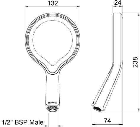 Technical image of Methven Aurajet Aio Shower Handset (Chrome & White).