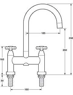 Technical image of Deva Apostle Bridge Sink Mixer Tap With Swivel Spout.