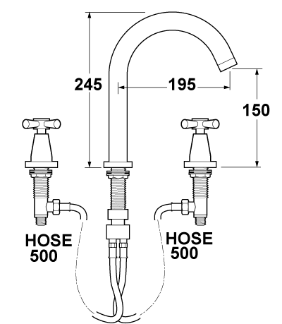 Technical image of Deva Apostle 3 Hole Bath Filler Tap.