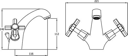 Technical image of Deva Artesian Mono Basin Mixer Tap With Pop Up Waste (Chrome).