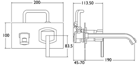 Technical image of Deva Azeta Wall Mounted Basin Mixer Tap.