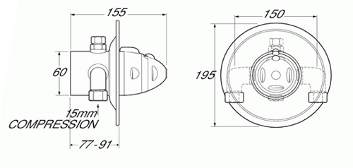 Technical image of Deva Azure Concealed Thermostatic Shower Valve With Single Mode Kit.