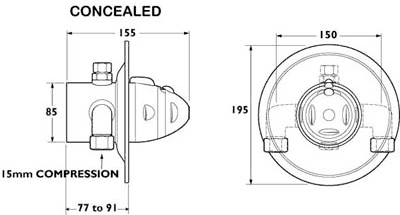 Technical image of Deva Azure Concealed Thermostatic Shower Valve (Chrome).