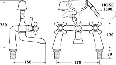 Technical image of Deva Tudor Bathroom Tap Pack 2 (Chrome).